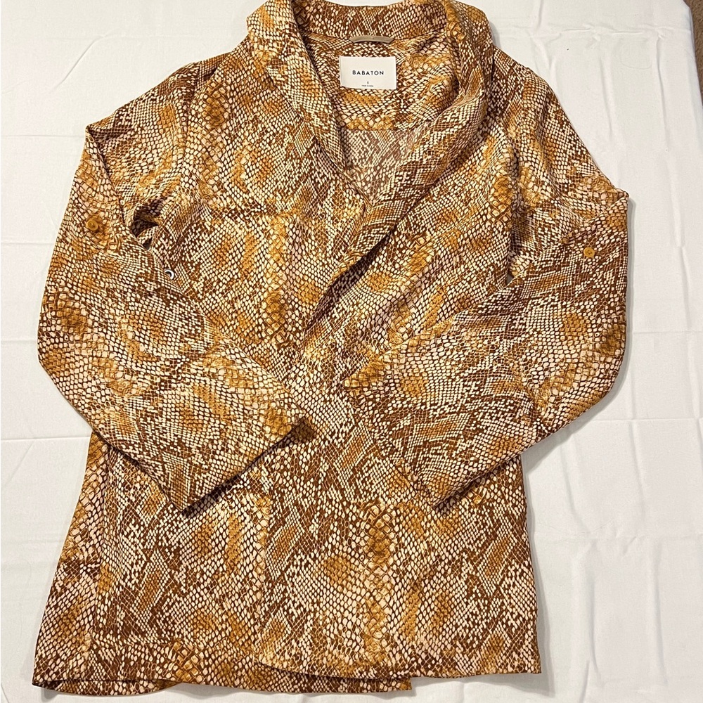 Babaton Aritzia Snake Print Open Blazer Jacket in Brown and Cream